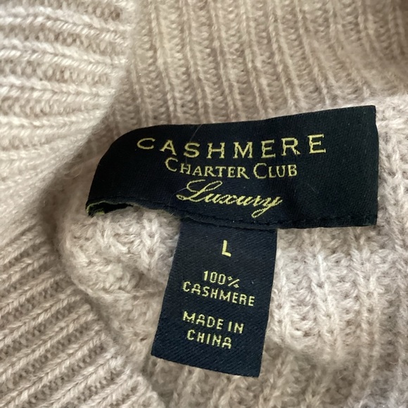 Charter Club Luxury 100% Cashmere Sweater Pullover Size Large Taupe - Picture 4 of 9